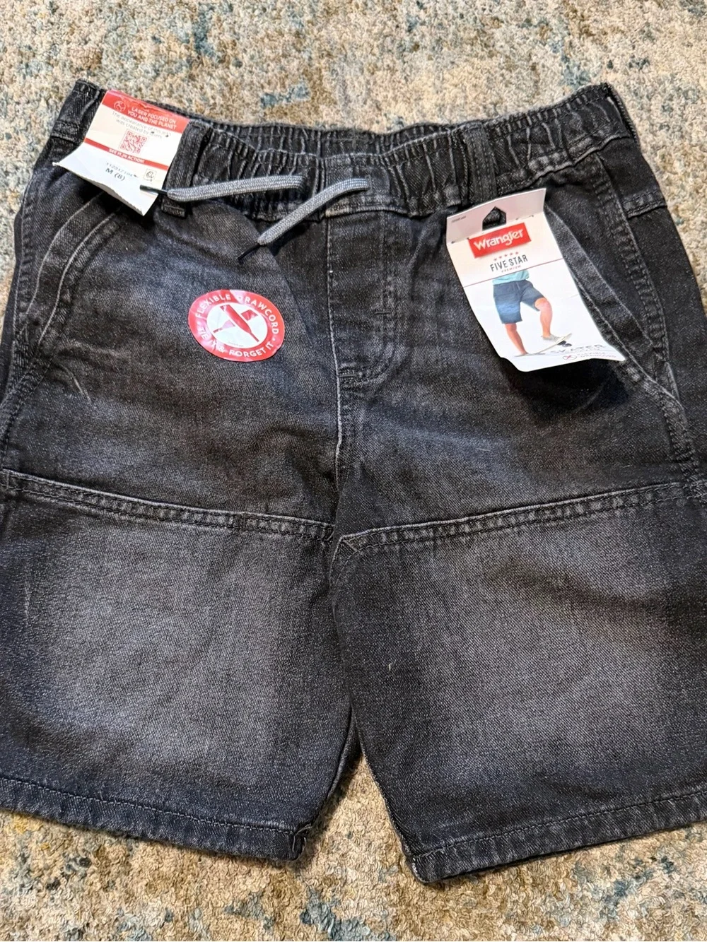 Wrangler Black Denim Drawstring Shorts with Patch